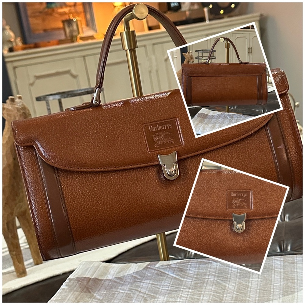 BURBERRYS Vintage Top Handle Satchel in Brown Pebble Grain Leather, Pre-1999 - Picture 9 of 16
